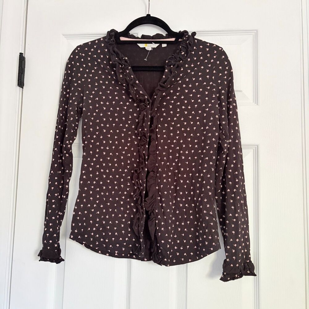 Boden Alberta Knit Button Up Shirt Floral Cardigan Size 2 Long Sleeve